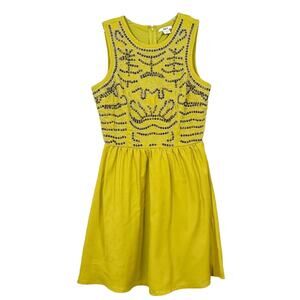 Bar III Women's Chartreuse Beaded Sleeveless Mini Dress Green Yellow Size Small